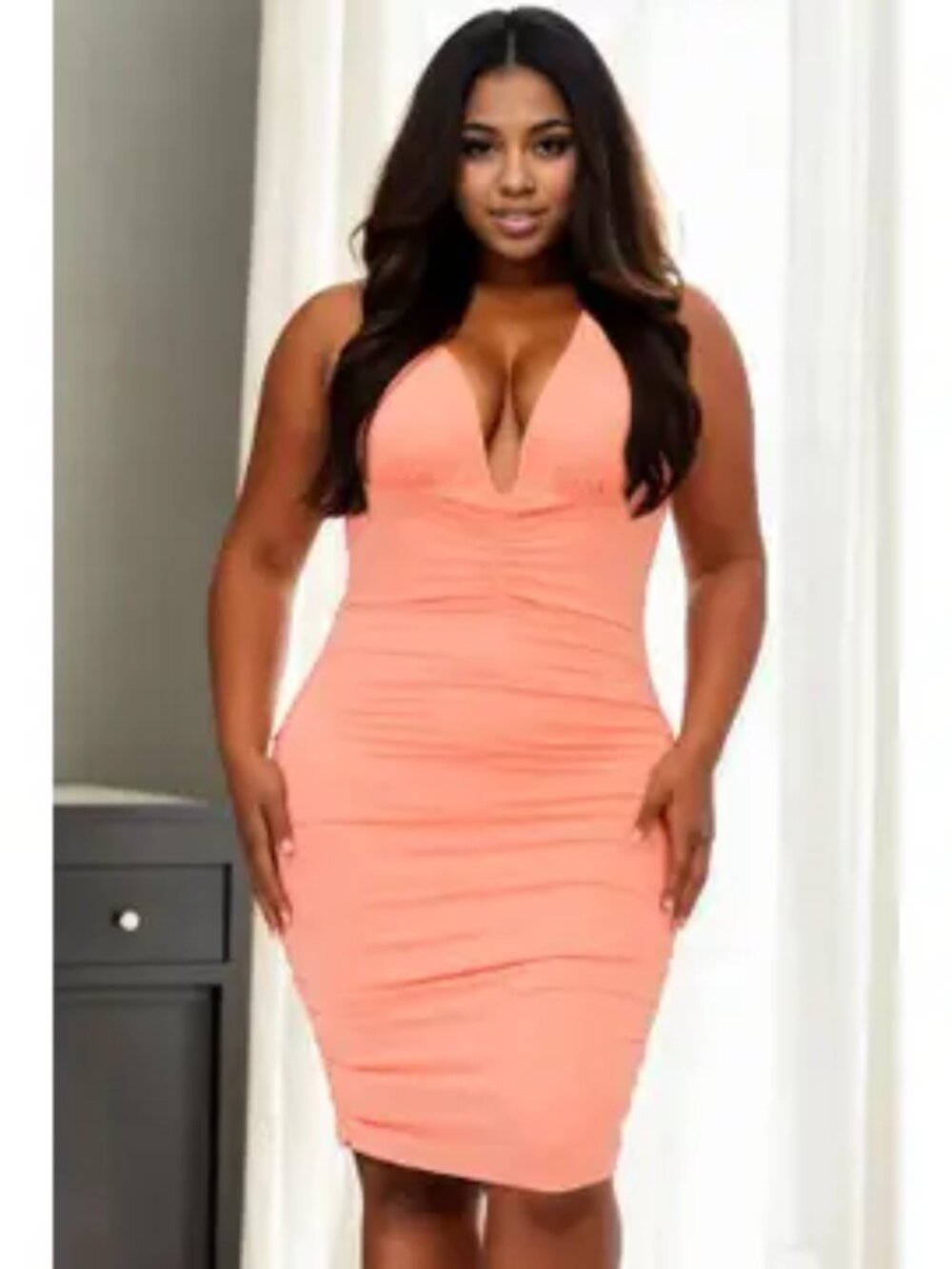 Plus Size Ruched Bodycon Mini Dress